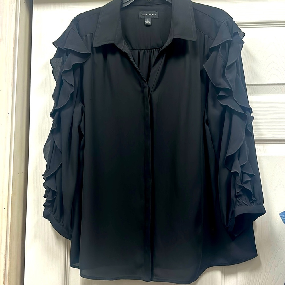 Investments NWOT.  Large black blouse.